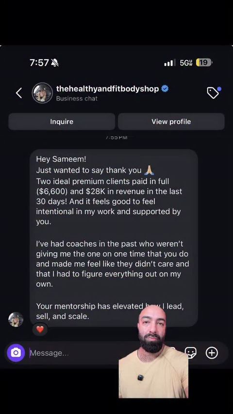 Client win posted on Sameem's Instagram
