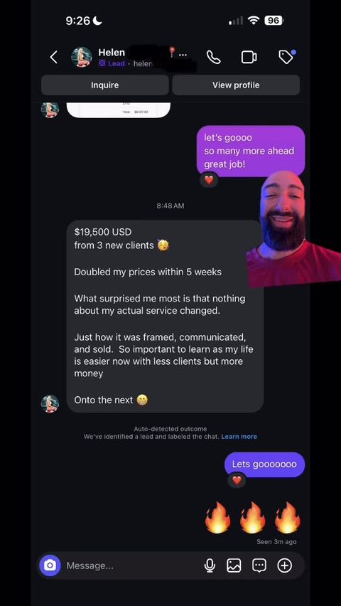 Client win posted on Sameem's Instagram